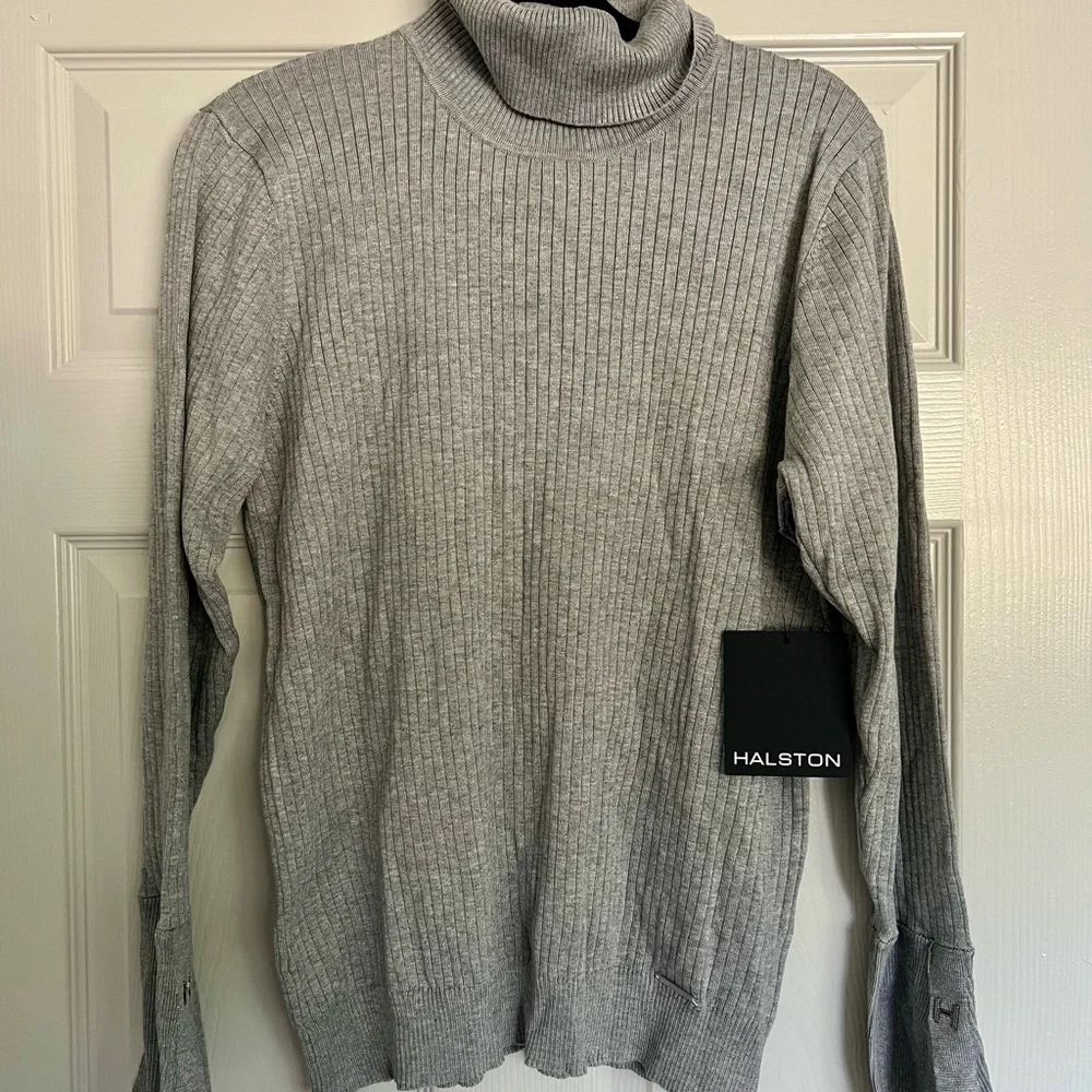 Halston Heritage Heather Gray Ribbed Turtleneck Sweater - Picture 1 of 6